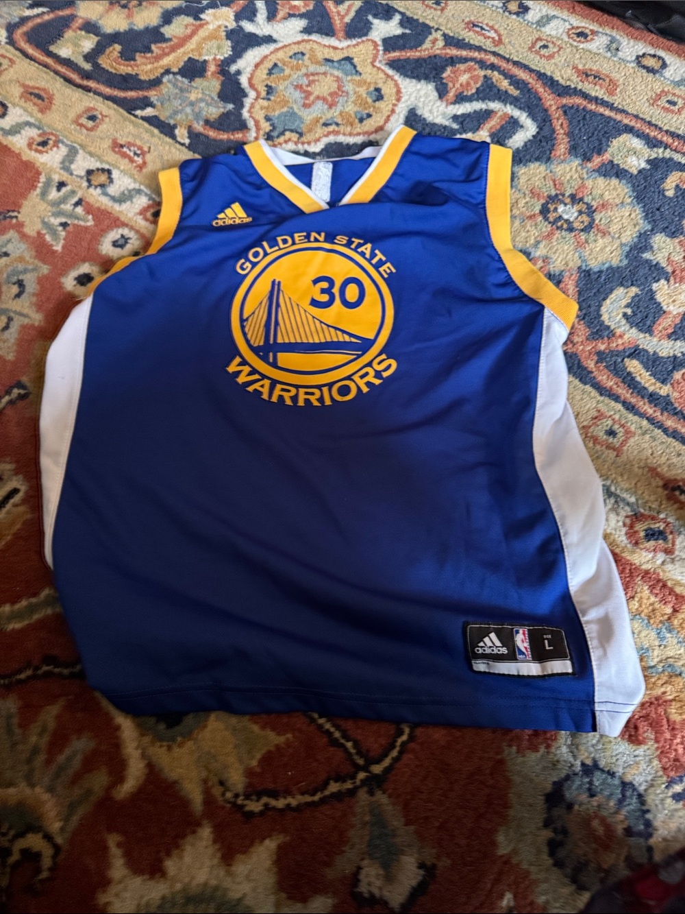 adidas Golden State Warriors Blue and Yellow #30 Basketball Jersey